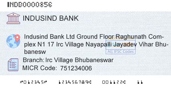 Indusind Bank Irc Village BhubaneswarBranch 