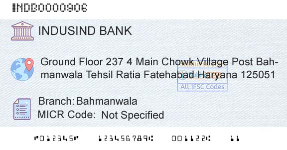 Indusind Bank BahmanwalaBranch 