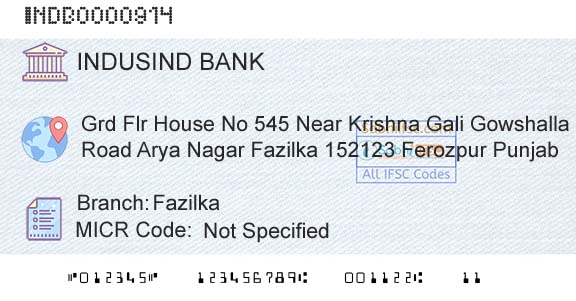 Indusind Bank FazilkaBranch 
