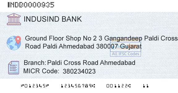 Indusind Bank Paldi Cross Road AhmedabadBranch 