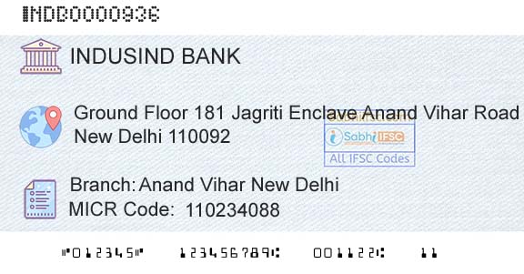 Indusind Bank Anand Vihar New DelhiBranch 