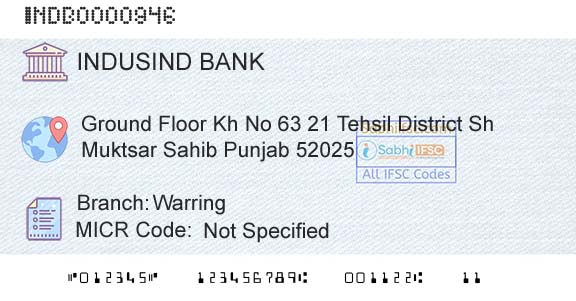 Indusind Bank WarringBranch 