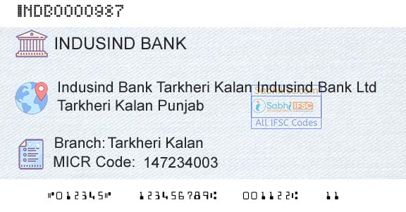 Indusind Bank Tarkheri KalanBranch 