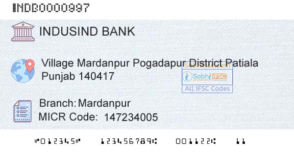 Indusind Bank MardanpurBranch 