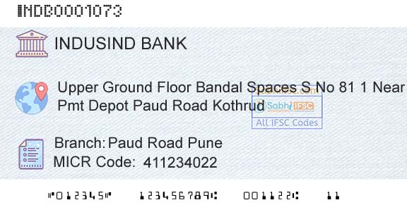 Indusind Bank Paud Road PuneBranch 