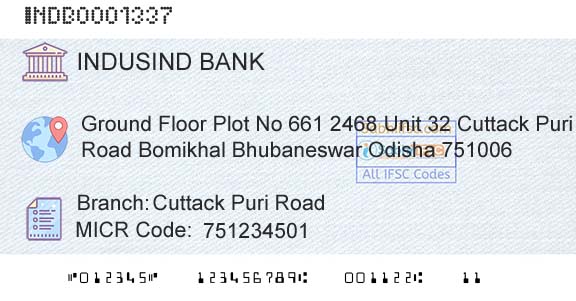 Indusind Bank Cuttack Puri RoadBranch 