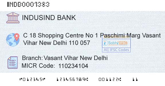 Indusind Bank Vasant Vihar New DelhiBranch 