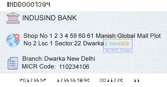 Indusind Bank Dwarka New DelhiBranch 