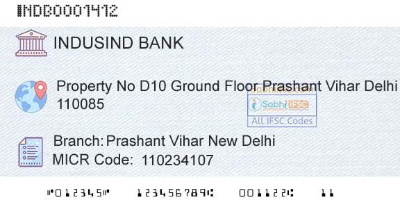 Indusind Bank Prashant Vihar New DelhiBranch 