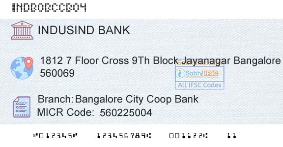 Indusind Bank Bangalore City Coop BankBranch 