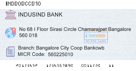 Indusind Bank Bangalore City Coop BankcwbBranch 