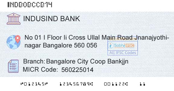 Indusind Bank Bangalore City Coop BankjjnBranch 