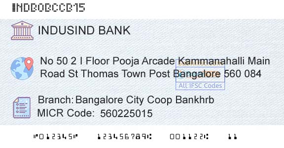 Indusind Bank Bangalore City Coop BankhrbBranch 