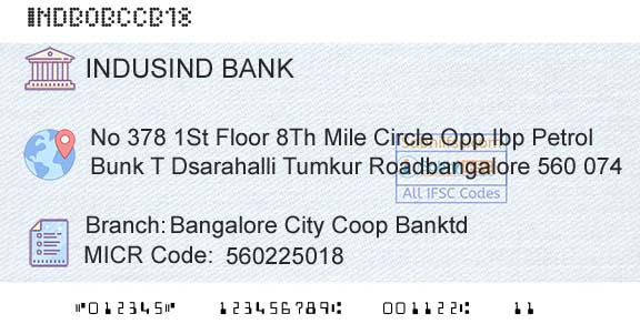 Indusind Bank Bangalore City Coop BanktdBranch 