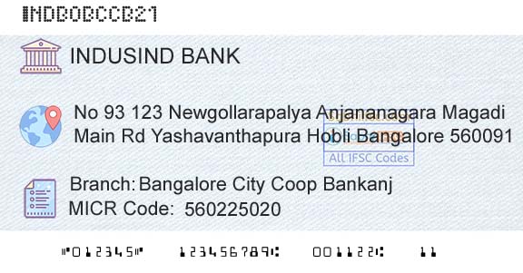 Indusind Bank Bangalore City Coop BankanjBranch 