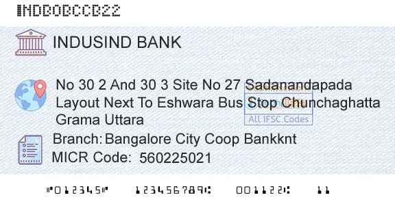 Indusind Bank Bangalore City Coop BankkntBranch 