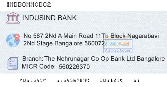 Indusind Bank The Nehrunagar Co Op Bank Ltd BangaloreBranch 