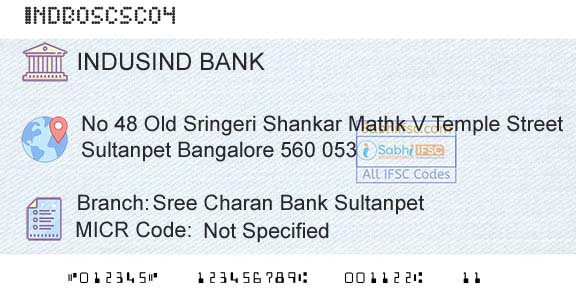 Indusind Bank Sree Charan Bank SultanpetBranch 