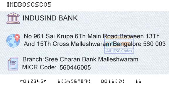 Indusind Bank Sree Charan Bank MalleshwaramBranch 