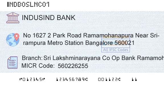 Indusind Bank Sri Lakshminarayana Co Op Bank RamamohanapuraBranch 