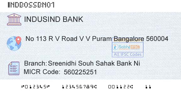 Indusind Bank Sreenidhi Souh Sahak Bank NiBranch 