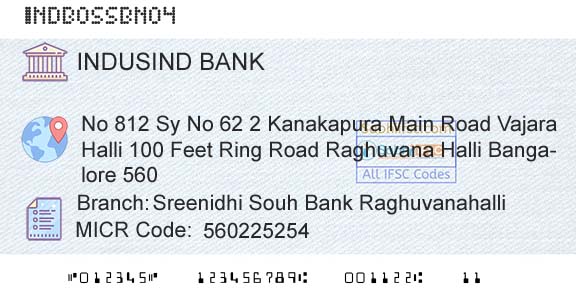Indusind Bank Sreenidhi Souh Bank RaghuvanahalliBranch 