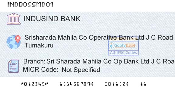 Indusind Bank Sri Sharada Mahila Co Op Bank Ltd J C RoadBranch 