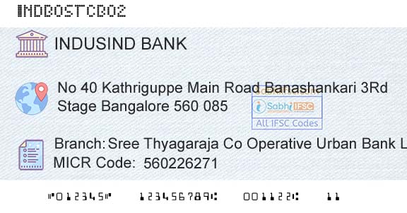 Indusind Bank Sree Thyagaraja Co Operative Urban Bank Ltd Bsk ThBranch 
