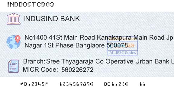 Indusind Bank Sree Thyagaraja Co Operative Urban Bank Ltd Jp NagBranch 