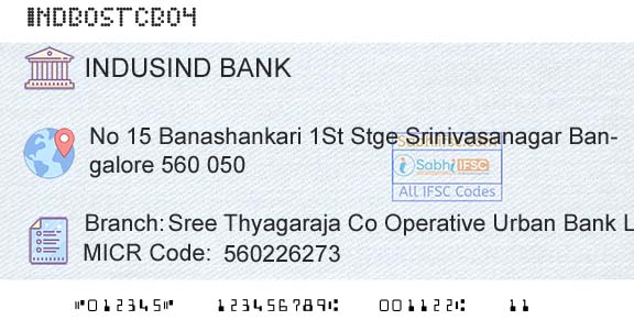 Indusind Bank Sree Thyagaraja Co Operative Urban Bank Ltd Bsk OnBranch 