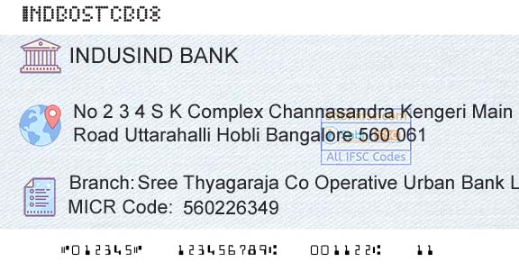 Indusind Bank Sree Thyagaraja Co Operative Urban Bank Ltd UttaraBranch 