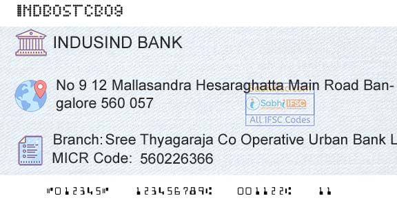 Indusind Bank Sree Thyagaraja Co Operative Urban Bank Ltd HesaraBranch 