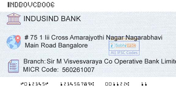 Indusind Bank Sir M Visvesvaraya Co Operative Bank Limited VijayBranch 