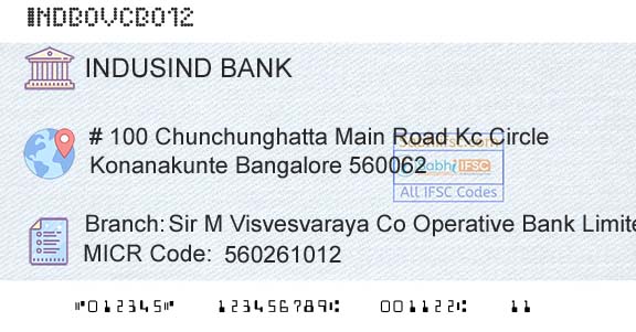 Indusind Bank Sir M Visvesvaraya Co Operative Bank Limited KonanBranch 