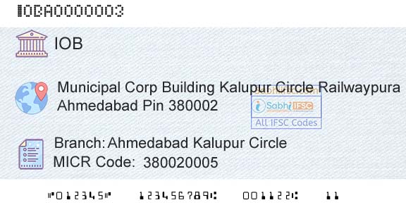 Indian Overseas Bank Ahmedabad Kalupur CircleBranch 