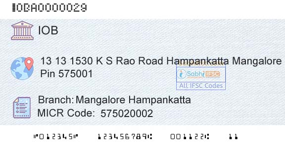 Indian Overseas Bank Mangalore HampankattaBranch 