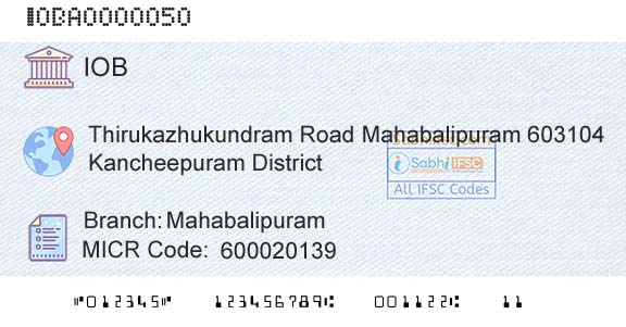 Indian Overseas Bank MahabalipuramBranch 