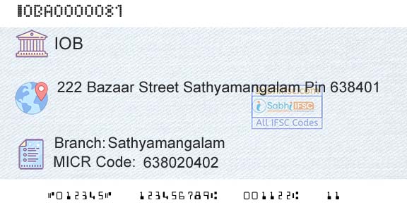 Indian Overseas Bank SathyamangalamBranch 