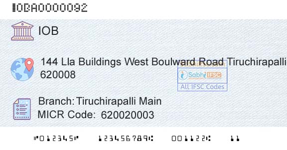 Indian Overseas Bank Tiruchirapalli MainBranch 