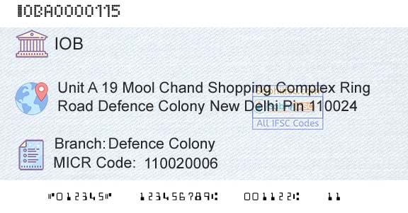 Indian Overseas Bank Defence ColonyBranch 