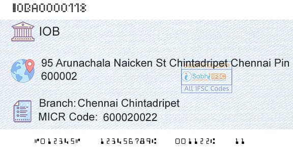 Indian Overseas Bank Chennai ChintadripetBranch 