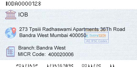 Indian Overseas Bank Bandra WestBranch 
