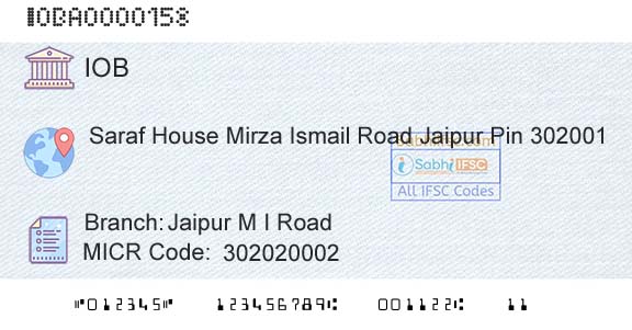 Indian Overseas Bank Jaipur M I RoadBranch 