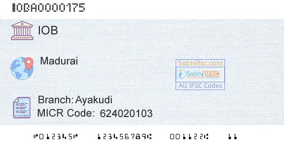 Indian Overseas Bank AyakudiBranch 