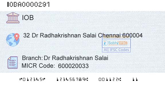 Indian Overseas Bank Dr Radhakrishnan SalaiBranch 