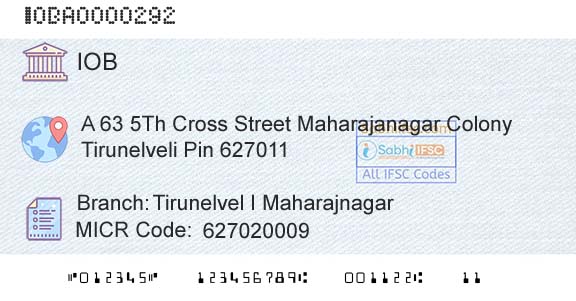 Indian Overseas Bank Tirunelvel I MaharajnagarBranch 