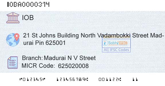 Indian Overseas Bank Madurai N V StreetBranch 