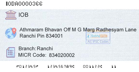 Indian Overseas Bank RanchiBranch 