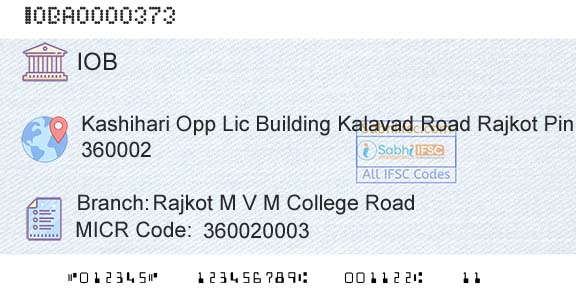 Indian Overseas Bank Rajkot M V M College RoadBranch 