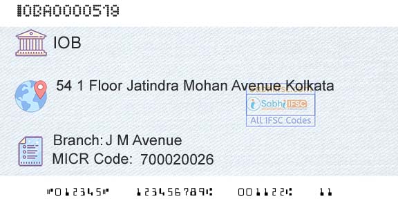 Indian Overseas Bank J M AvenueBranch 